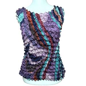 90s/Y2K Pucker Popcorn Accordian Top Short Sleeve Shirt One Size Colorful Whimsy